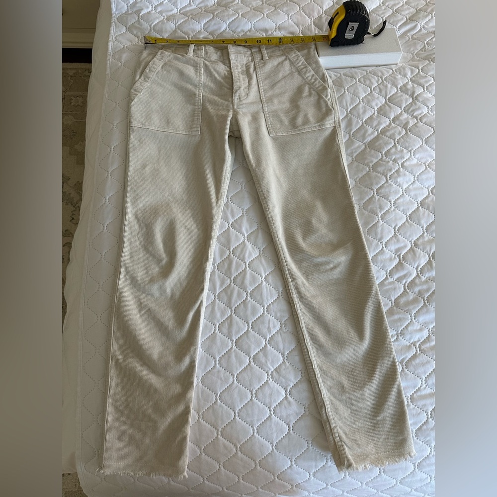 Nili Lotan Women's Corduroy Mid Rise Skinny Raw Hem Pants Cream Size 2